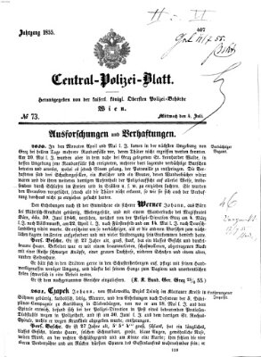 Zentralpolizeiblatt Mittwoch 4. Juli 1855