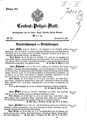 Zentralpolizeiblatt Freitag 6. Juli 1855