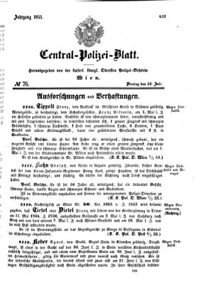 Zentralpolizeiblatt Dienstag 10. Juli 1855