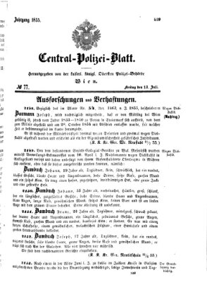 Zentralpolizeiblatt Freitag 13. Juli 1855