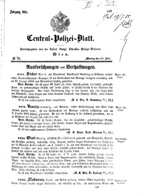 Zentralpolizeiblatt Montag 16. Juli 1855