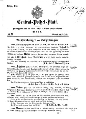 Zentralpolizeiblatt Mittwoch 18. Juli 1855