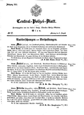 Zentralpolizeiblatt Montag 6. August 1855