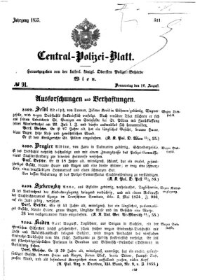 Zentralpolizeiblatt Donnerstag 16. August 1855