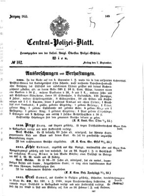 Zentralpolizeiblatt Freitag 7. September 1855