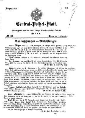 Zentralpolizeiblatt Dienstag 11. September 1855