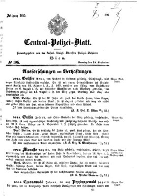 Zentralpolizeiblatt Samstag 15. September 1855