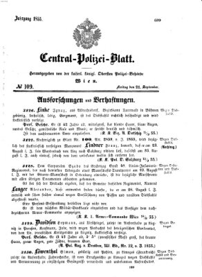 Zentralpolizeiblatt Freitag 21. September 1855