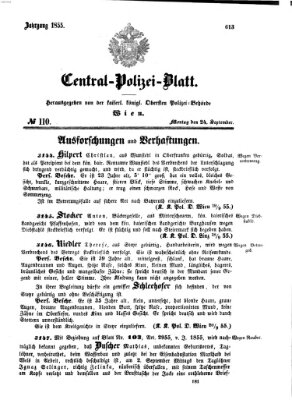 Zentralpolizeiblatt Montag 24. September 1855