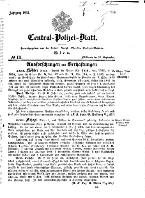 Zentralpolizeiblatt Mittwoch 26. September 1855