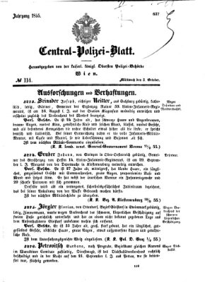 Zentralpolizeiblatt Mittwoch 3. Oktober 1855