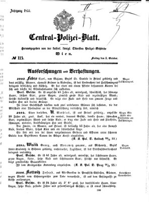 Zentralpolizeiblatt Freitag 5. Oktober 1855