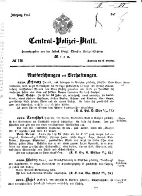 Zentralpolizeiblatt Samstag 6. Oktober 1855