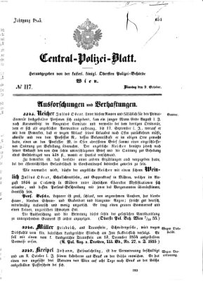 Zentralpolizeiblatt Dienstag 9. Oktober 1855