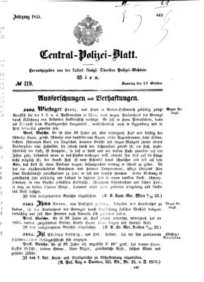 Zentralpolizeiblatt Samstag 13. Oktober 1855