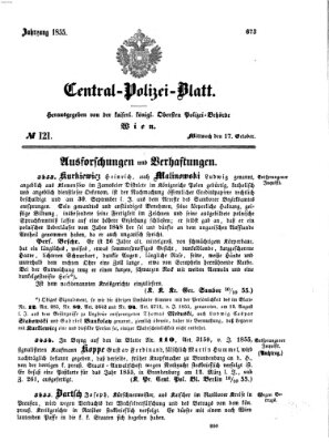 Zentralpolizeiblatt Mittwoch 17. Oktober 1855