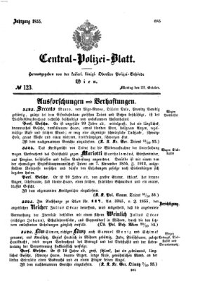 Zentralpolizeiblatt Montag 22. Oktober 1855
