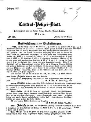 Zentralpolizeiblatt Montag 29. Oktober 1855