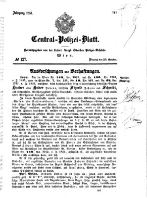 Zentralpolizeiblatt Dienstag 30. Oktober 1855