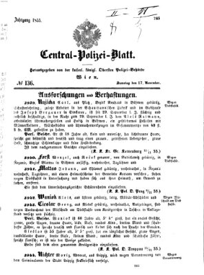 Zentralpolizeiblatt Samstag 17. November 1855