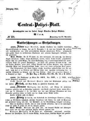 Zentralpolizeiblatt Donnerstag 22. November 1855