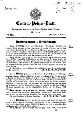 Zentralpolizeiblatt Montag 3. Dezember 1855