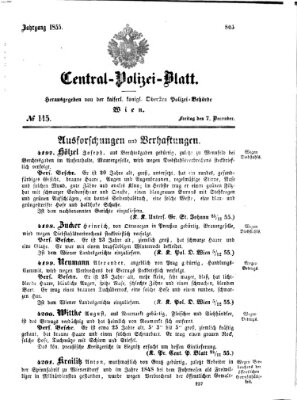 Zentralpolizeiblatt Freitag 7. Dezember 1855