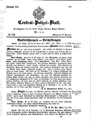 Zentralpolizeiblatt Montag 17. Dezember 1855