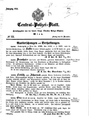 Zentralpolizeiblatt Freitag 21. Dezember 1855