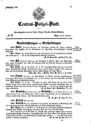 Zentralpolizeiblatt Freitag 8. Februar 1856