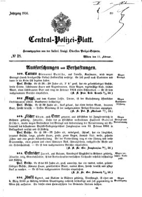 Zentralpolizeiblatt Montag 11. Februar 1856