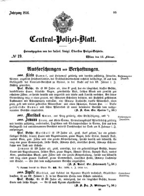 Zentralpolizeiblatt Mittwoch 13. Februar 1856