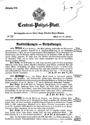 Zentralpolizeiblatt Freitag 15. Februar 1856