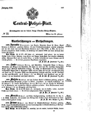 Zentralpolizeiblatt Mittwoch 20. Februar 1856