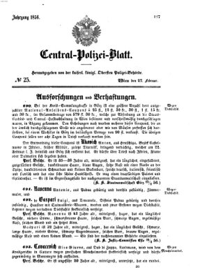 Zentralpolizeiblatt Mittwoch 27. Februar 1856