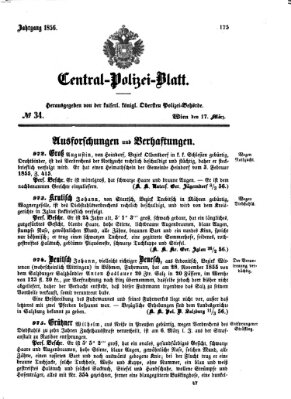 Zentralpolizeiblatt Montag 17. März 1856