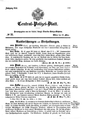 Zentralpolizeiblatt Mittwoch 19. März 1856