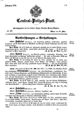 Zentralpolizeiblatt Mittwoch 26. März 1856