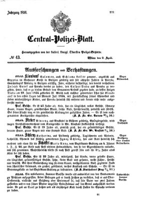 Zentralpolizeiblatt Mittwoch 9. April 1856