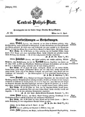 Zentralpolizeiblatt Freitag 11. April 1856