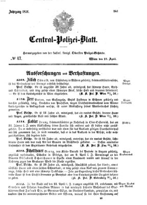 Zentralpolizeiblatt Freitag 18. April 1856