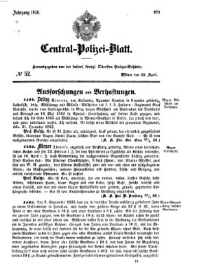 Zentralpolizeiblatt Mittwoch 30. April 1856