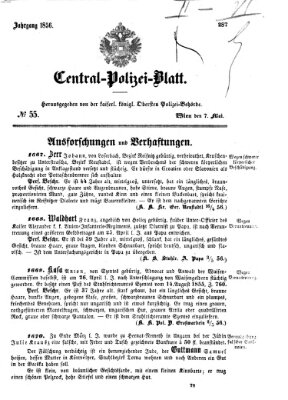 Zentralpolizeiblatt Mittwoch 7. Mai 1856