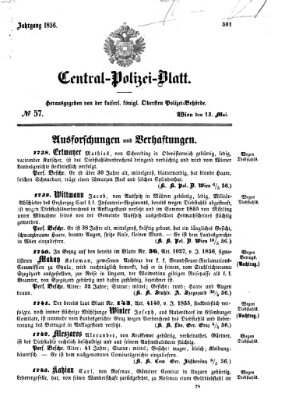 Zentralpolizeiblatt Dienstag 13. Mai 1856