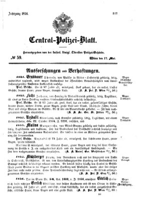 Zentralpolizeiblatt Samstag 17. Mai 1856