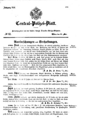 Zentralpolizeiblatt Mittwoch 21. Mai 1856