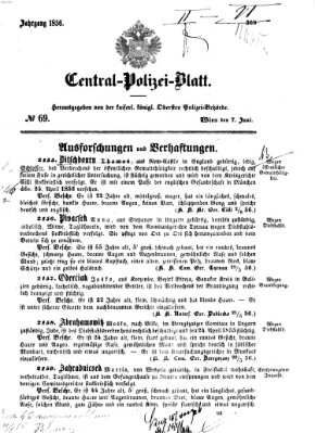 Zentralpolizeiblatt Samstag 7. Juni 1856