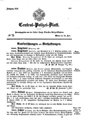 Zentralpolizeiblatt Freitag 13. Juni 1856