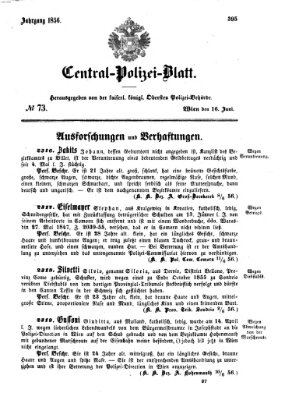 Zentralpolizeiblatt Montag 16. Juni 1856