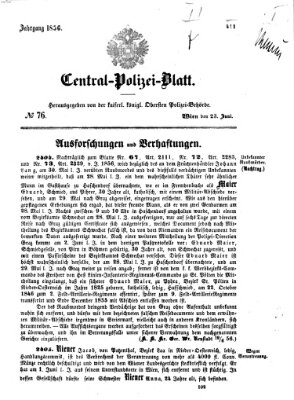 Zentralpolizeiblatt Montag 23. Juni 1856